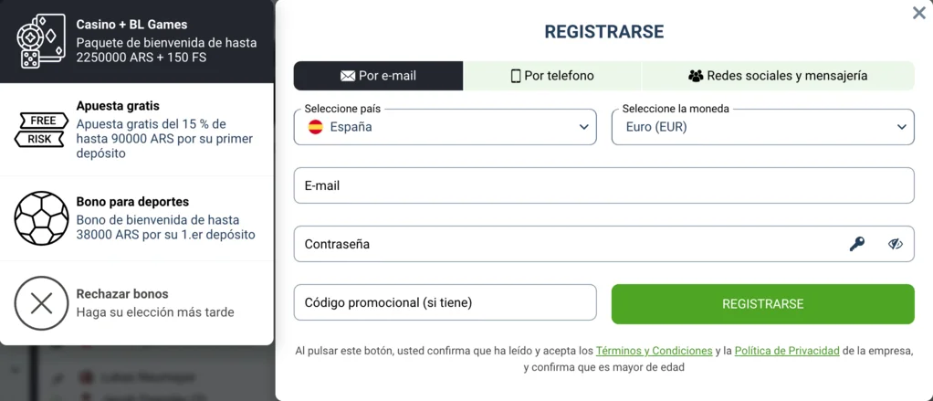 Registro en BetLabel