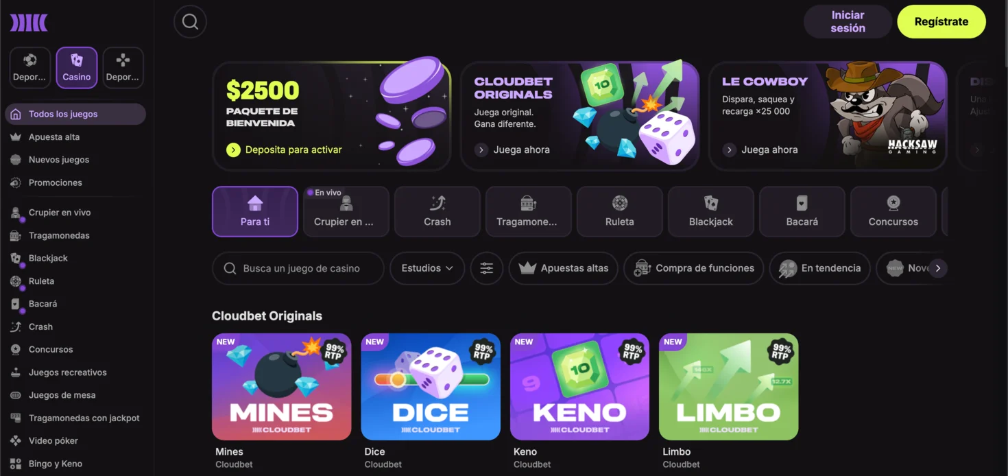 Lobby de Cloudbet