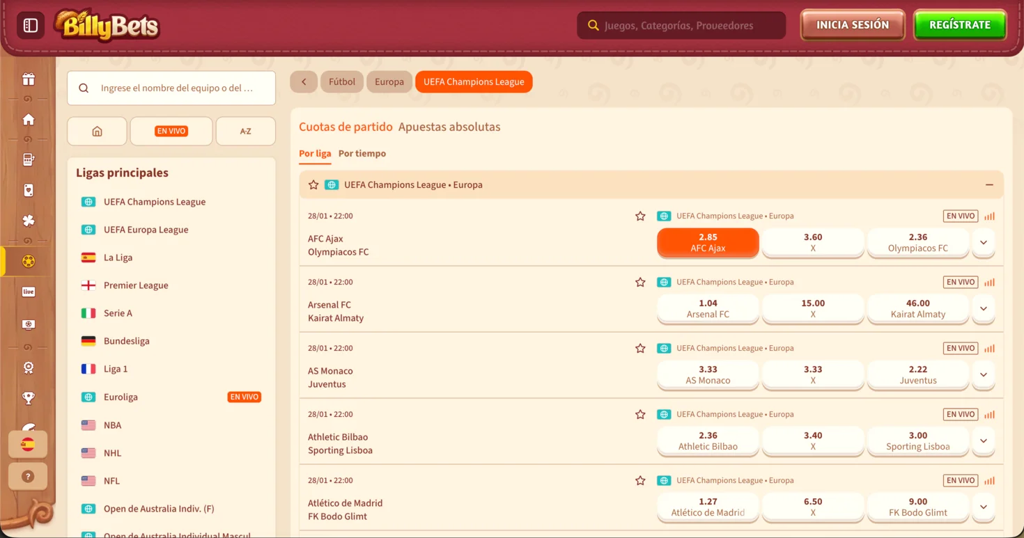 Apuestas deportivas en BillyBets