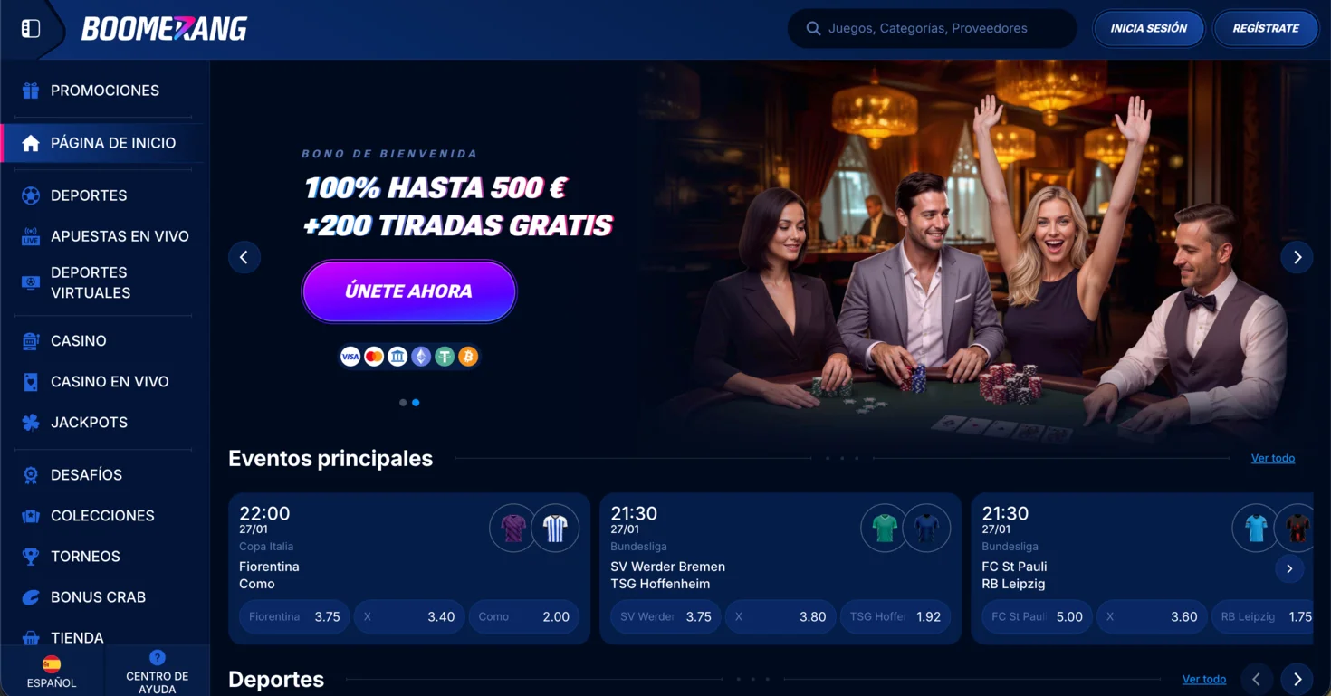 Lobby de Boomerang Bet