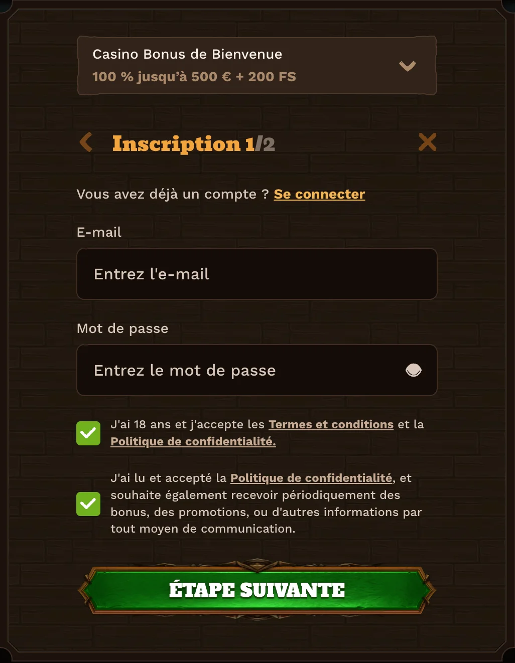 Détails d'inscription au casino FatPirate