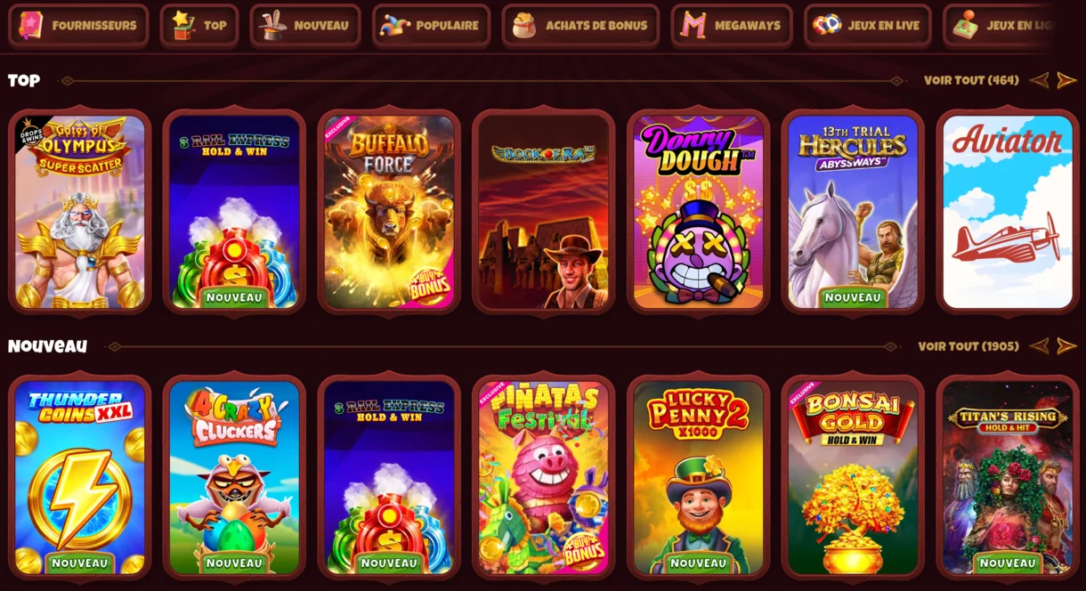 Magius Casino lobby des jeux