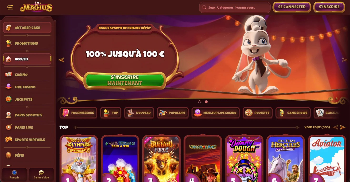 Magius Casino capture d'écran de la page principale