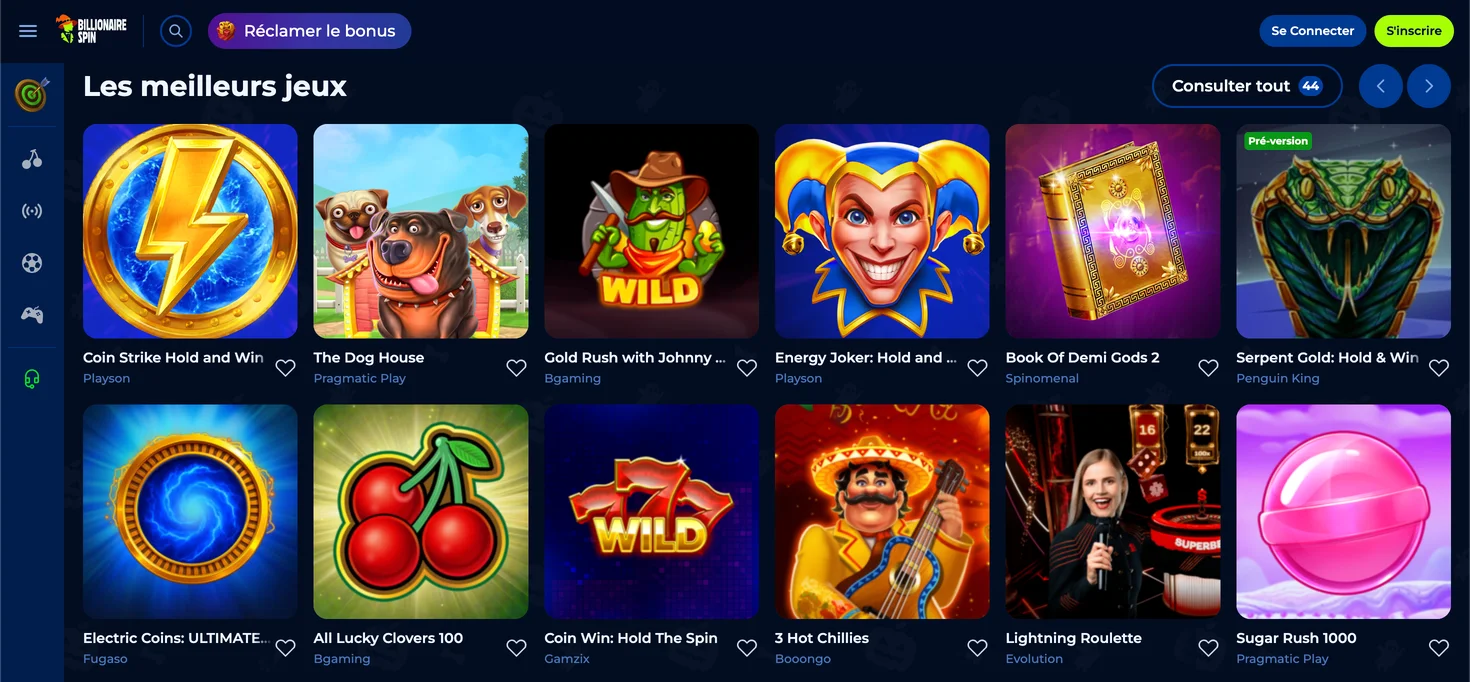 Lobby des jeux de casino Billionairepsin