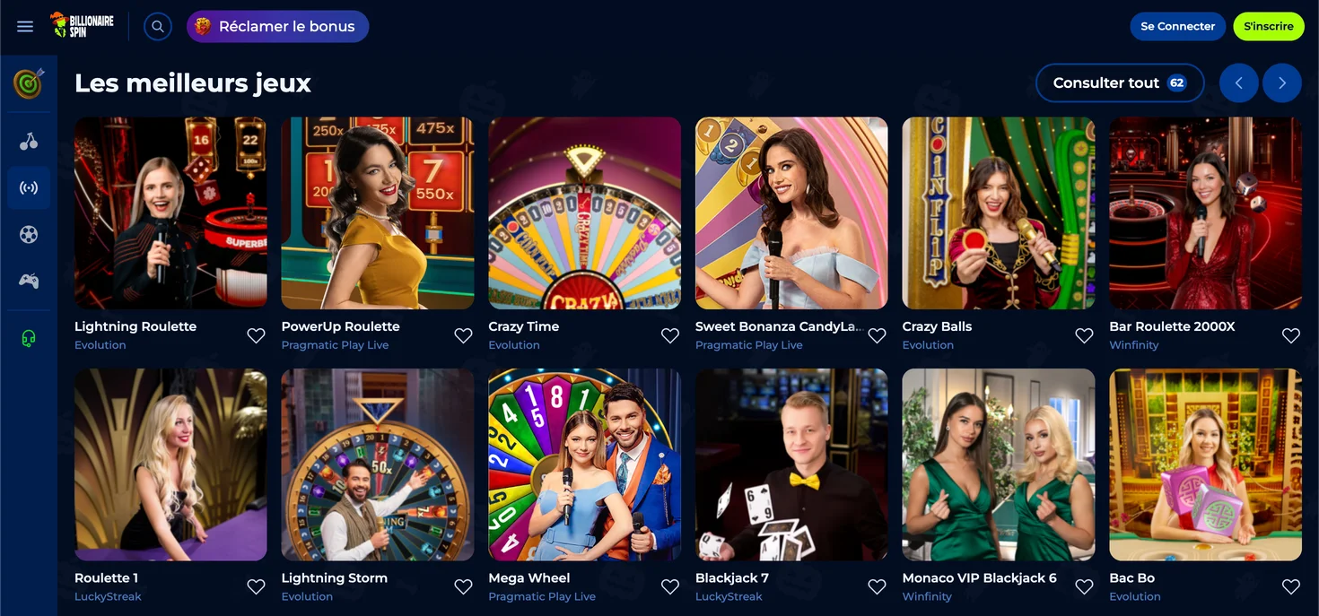 Lobby du casino en direct Billionairepsin
