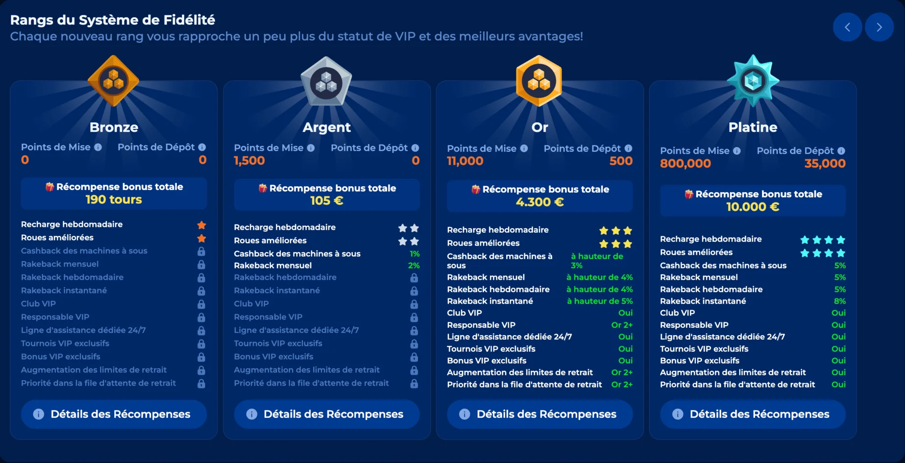 Niveaux VIP des Billionairepsin