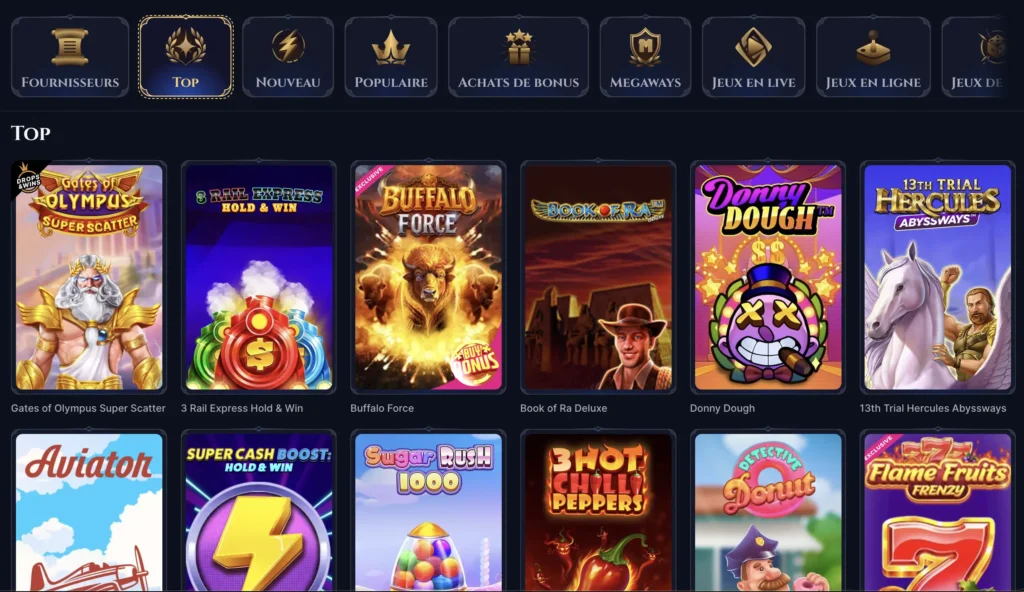 Cazeus Casino lobby des jeux