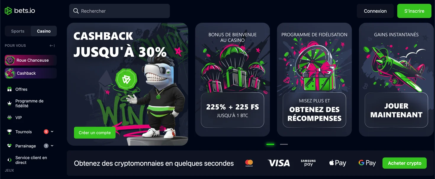 Capture d'écran du lobby du casino Best.io