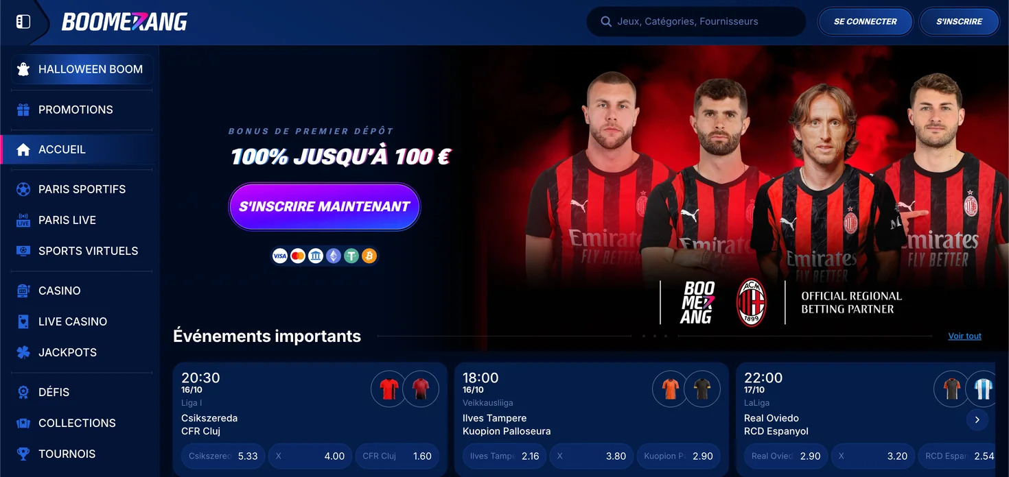 Lobby du BoomerangBet