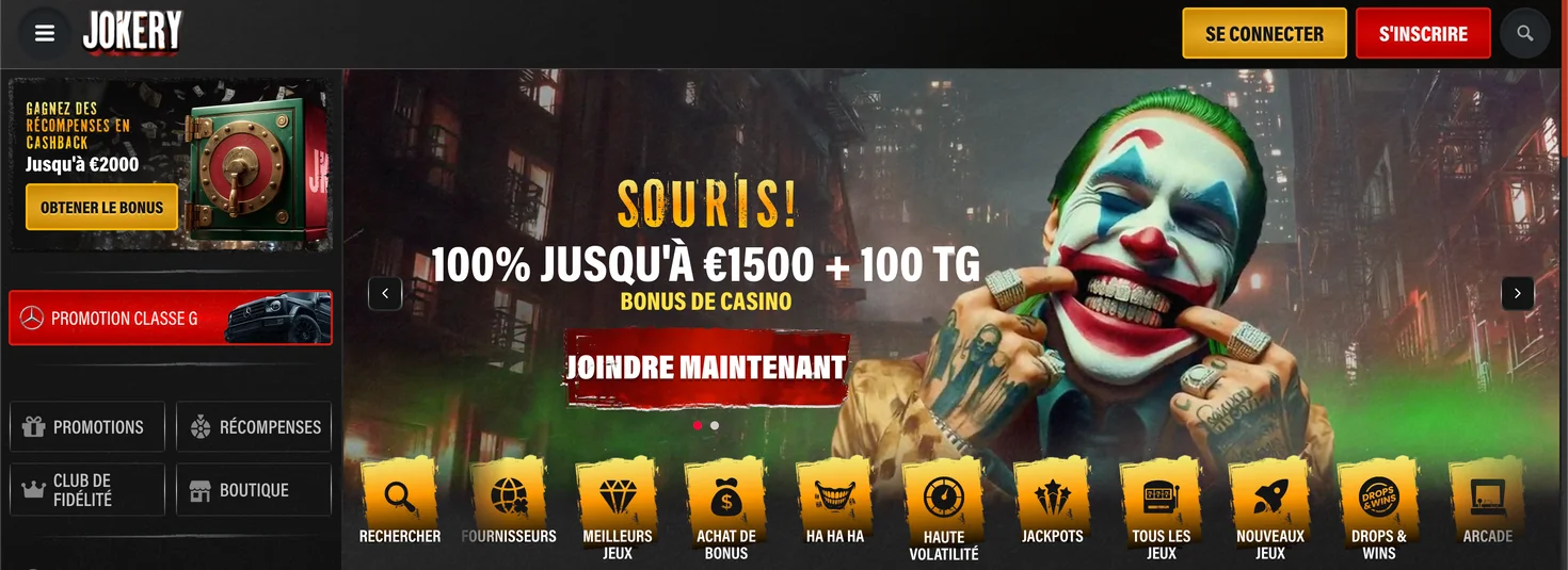 Capture d'écran du lobby du casino Jokery