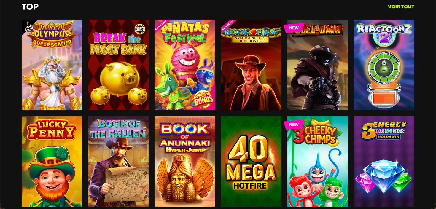 RTbet Casino lobby des jeux