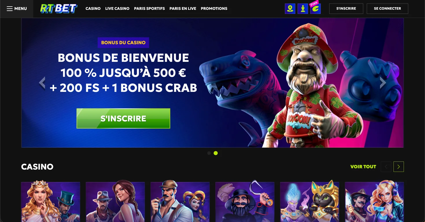 Page principale du casino RTbet