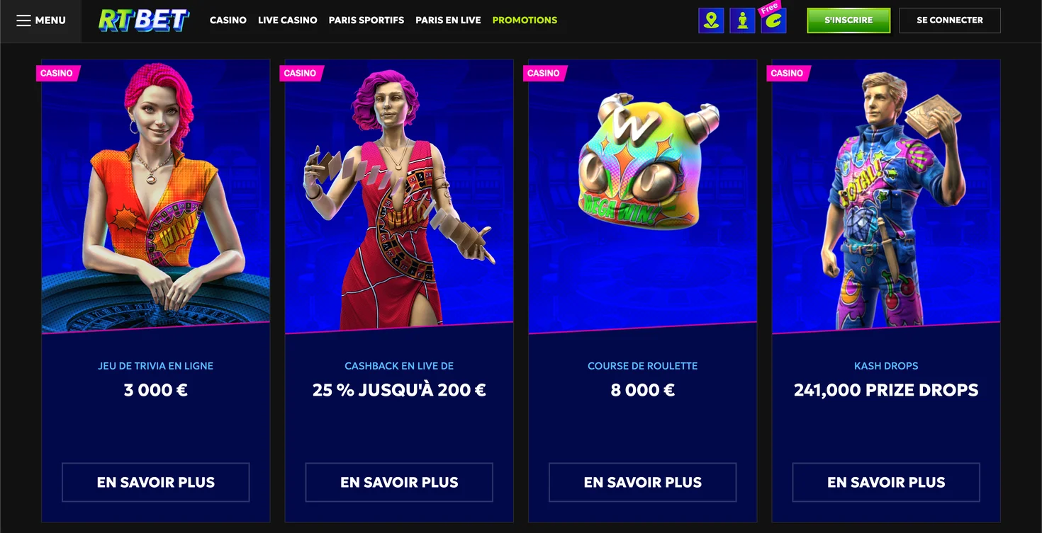 Capture d'écran des autres promotions RTbet