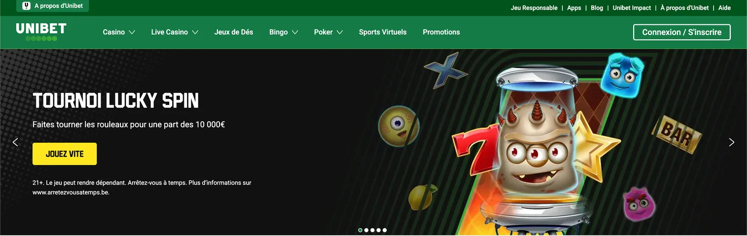 Capture d'écran du lobby du casino Unibet
