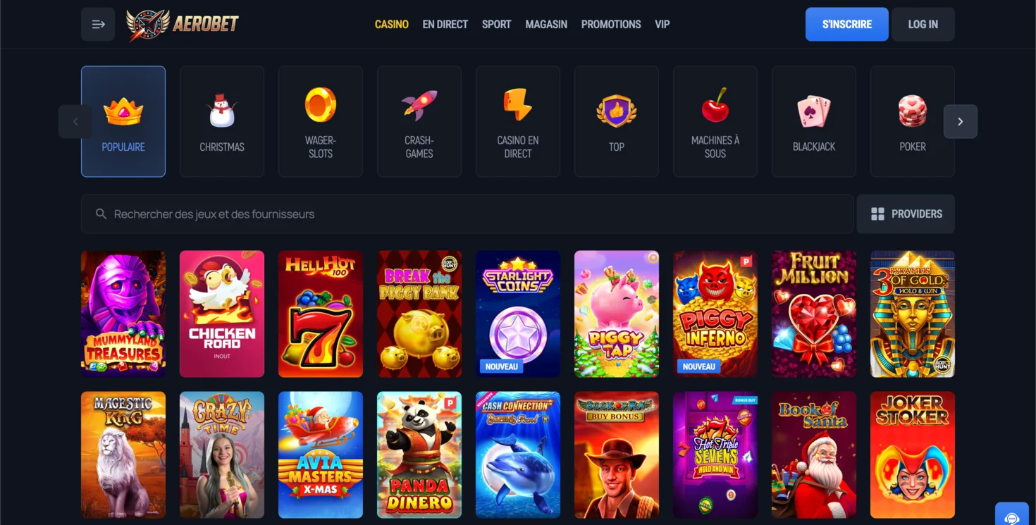 Aerobet lobby des jeux