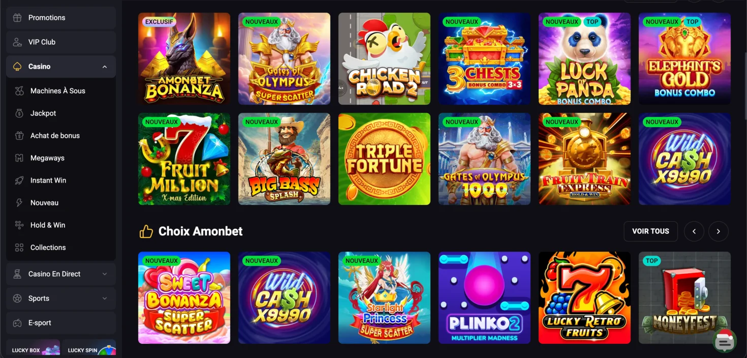 Amonbet lobby des jeux
