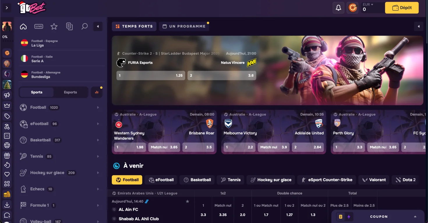 Paris sportifs chez GTbet