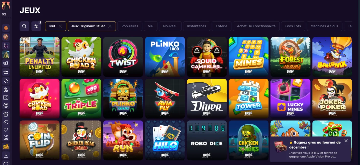 GTbet lobby des jeux