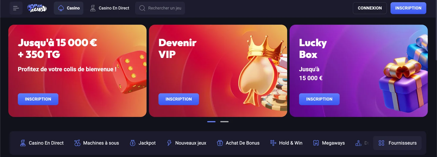 Écran du lobby SpinAura
