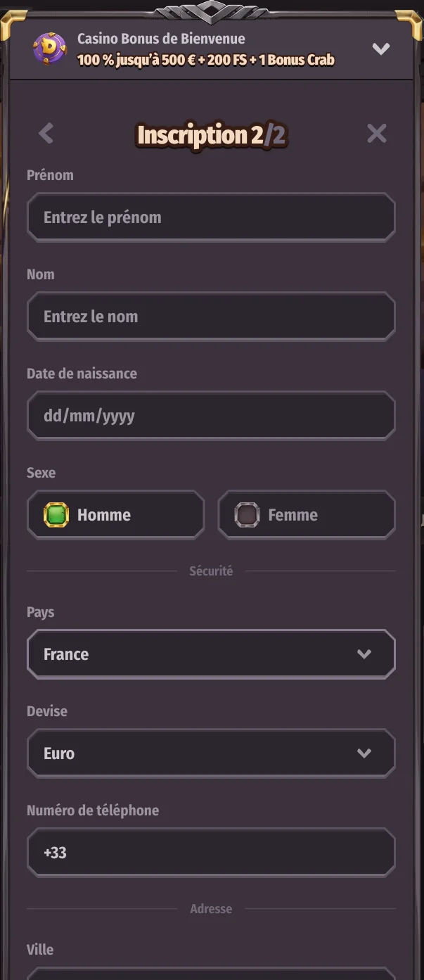 Inscription à Dragonia sur mobile