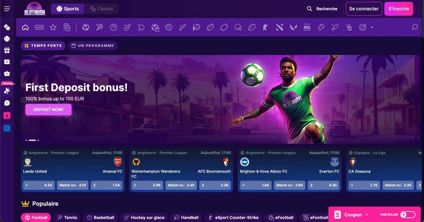 SlotRush meilleur site paris sportif hors ARJEL