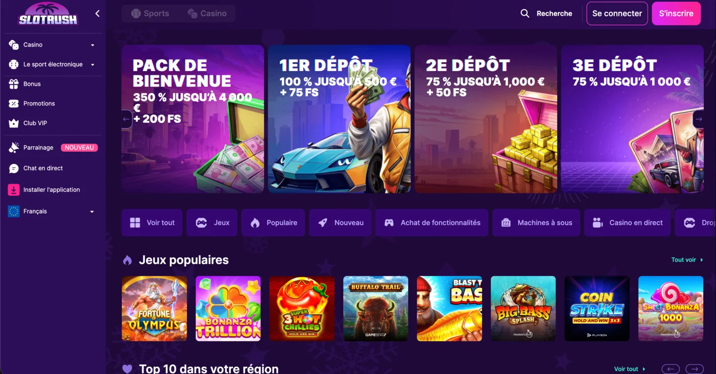 SlotRush casino en ligne acceptant Skrill
