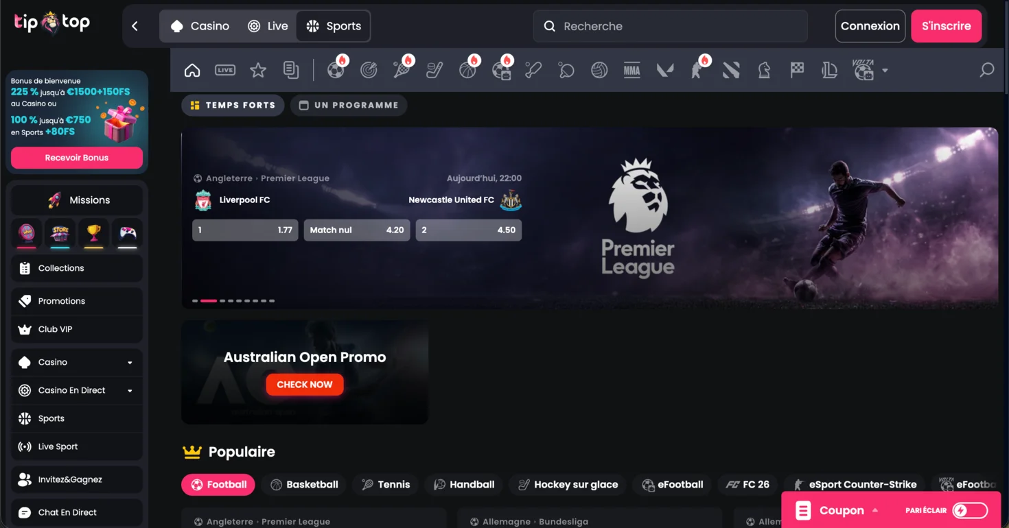 Tip-top.bet bookmaker hors ARJEL sans VPN