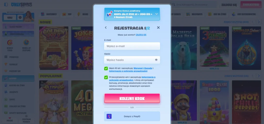 onlyspins rejestrację